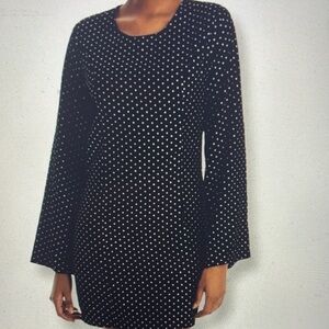 Elegant Black and Metallic Polka Dot Velvet Dress